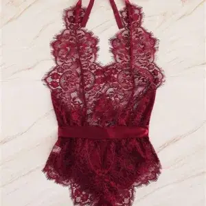 Patterned Lace Halter Teddy