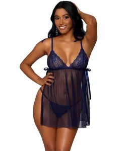 Bow-Tied Babydoll wMatching G-String Navy