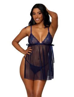 Bow-Tied Babydoll wMatching G-String Navy