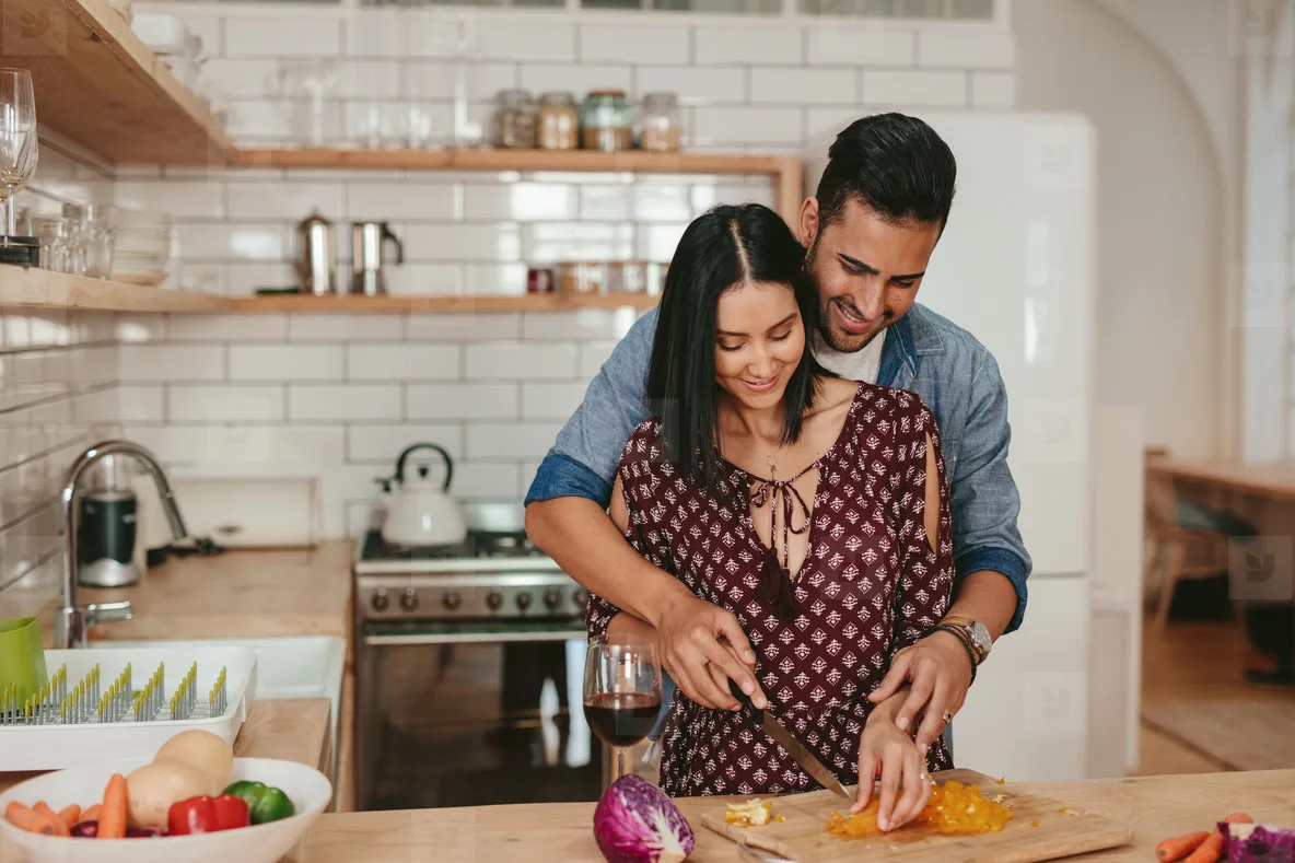 Romantic Couple Cooking in Kitchen